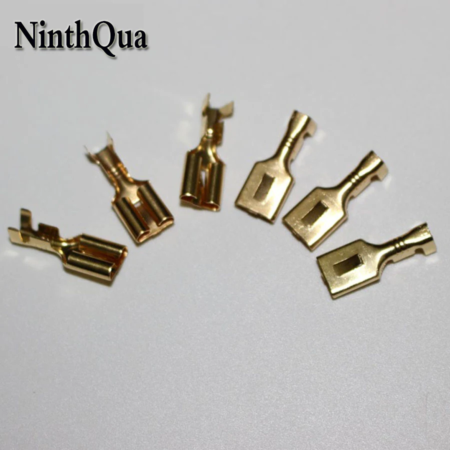 50Pcs 6.3mm Thickening Full copper Female Crimp terminal Connectors Automotive Connector Spade Terminal Обустройство дома