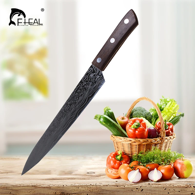 FHEAL кухонный нож шеф повара ножи 8 9 10 дюймов 3Cr13 высокоуглеродистая Нержавеющая