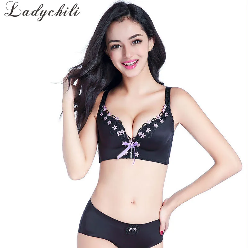 Ladychili женский бесшовный бюстгальтер с цветочной вышивкой и трусики милый