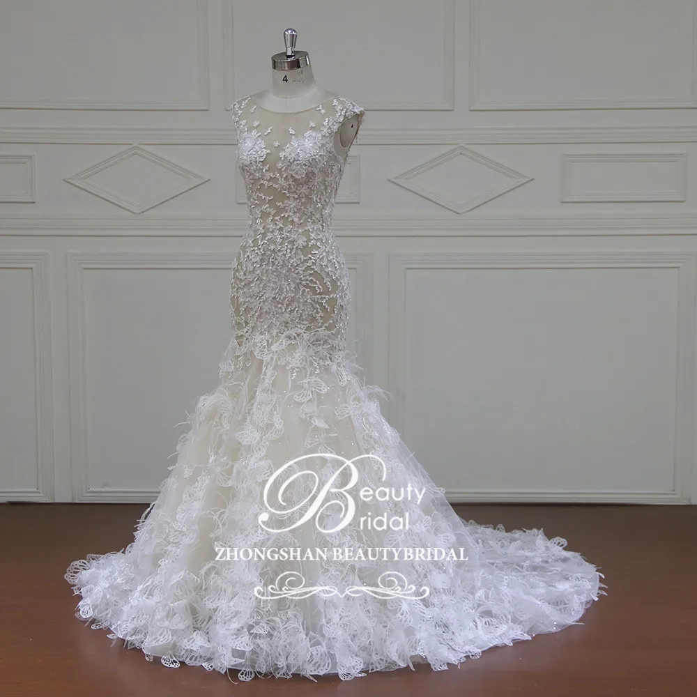 Vestidos de Noiva Mermaid Wedding Dress 2019  Wedding Dresses Royal Train Cap Sleeve Vestido de Noiva Casamento XF17015