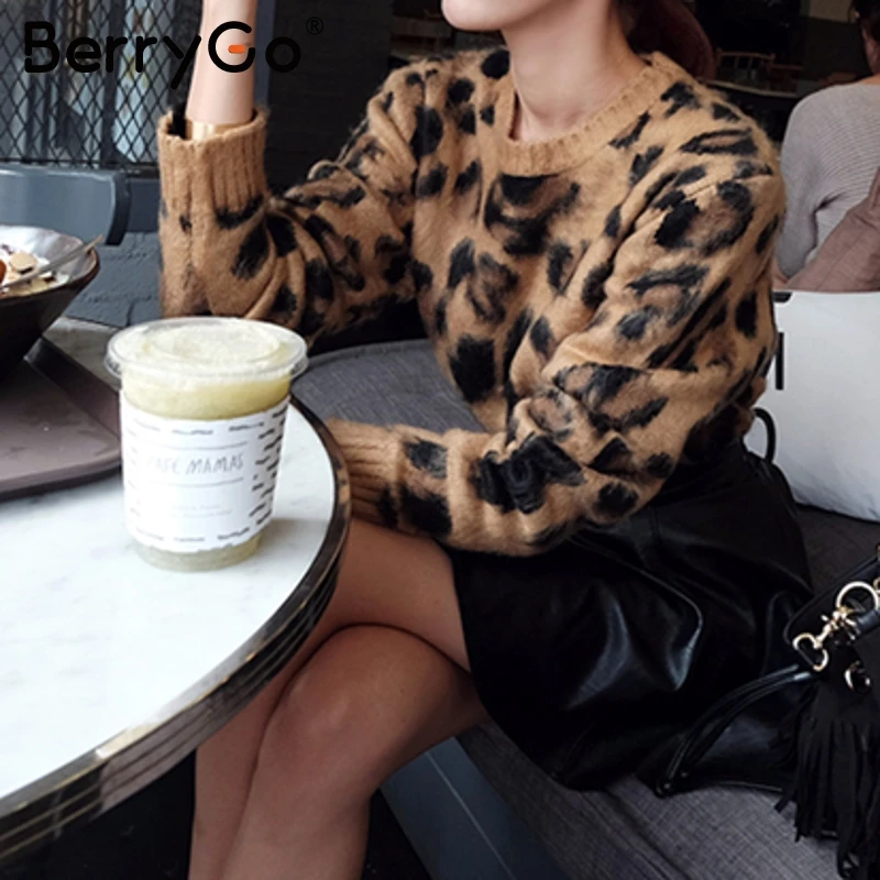 BerryGo Sexy leopard knitted long sleeve women sweater Female autumn winter pullover Casual o neck jumper femme 2018 | Женская одежда