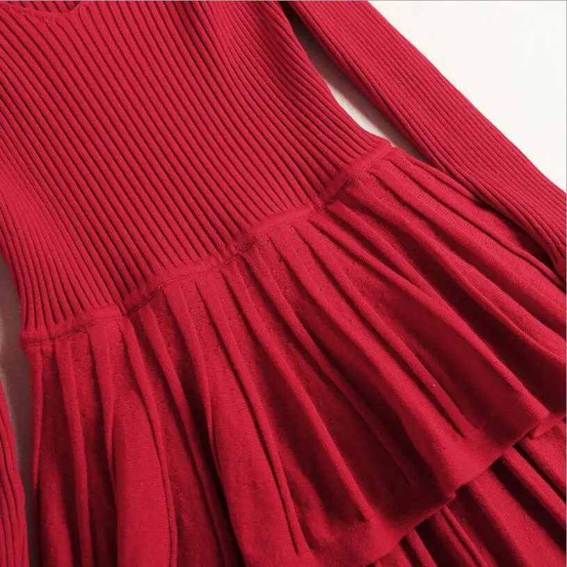 Женское платье-пачка красное многослойное винтажное трикотажное осеннее платье