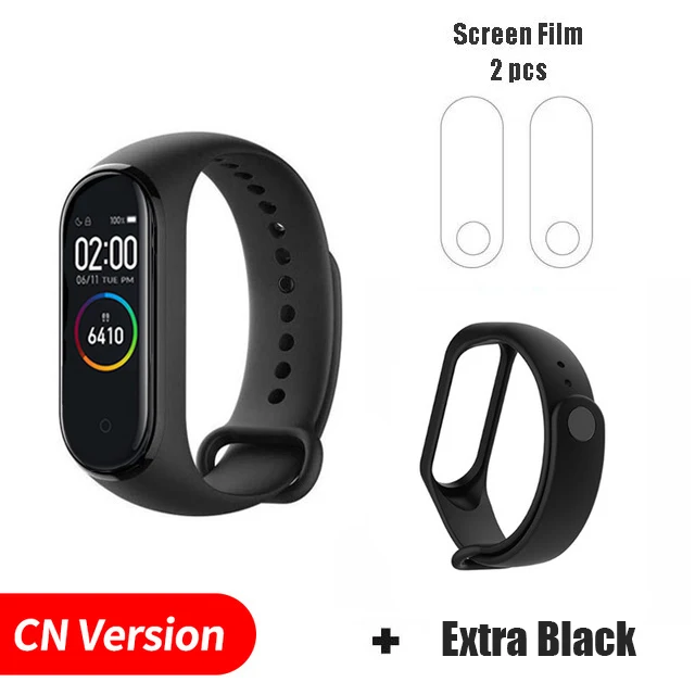 Xiaomi mi-браслет 4, новейший музыкальный смарт-браслет mi Band 4, фитнес-браслет с частотой сердечных сокращений 135 мА/ч, цветной экран, Bluetooth 5,0, банда4 - Цвет: CN extra black film