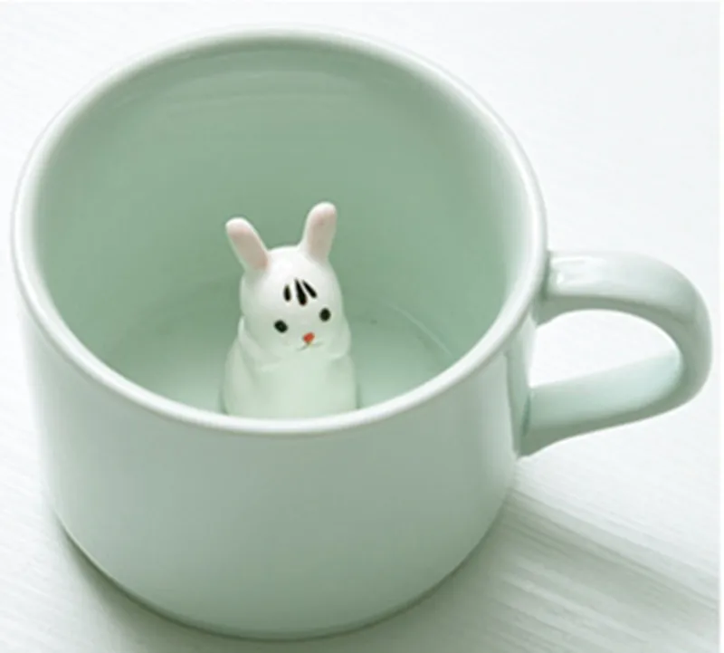 Rabbit Креативные керамические 3D кружки с животными, милые Мультяшные кофейные кружки, чашки, маленькая емкость, чашка для чая, молока, чашки для домашнего офиса, посуда для напитков, хороший подарок - Цвет: Rabbit