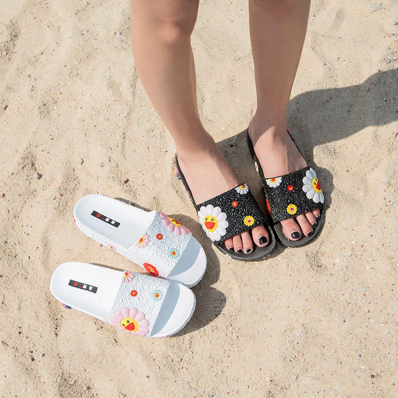 2019 Summer Cute Slippers New Fashion Flower Flat Women Sliders Shoes Woman White Sandals Ladies Girls Sandalias Slides Chinelos | Обувь