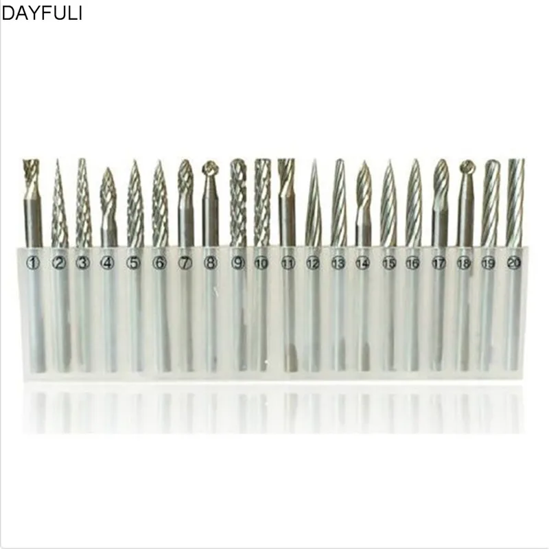 

Portable 20pcs Tungsten Steel Solid Carbide Burrs Rotary Tool Drill Bits Set 3*3mm Good