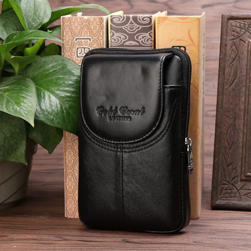 Поясная Сумка из натуральной кожи для мужчин кошелек мобильного телефона 5 6