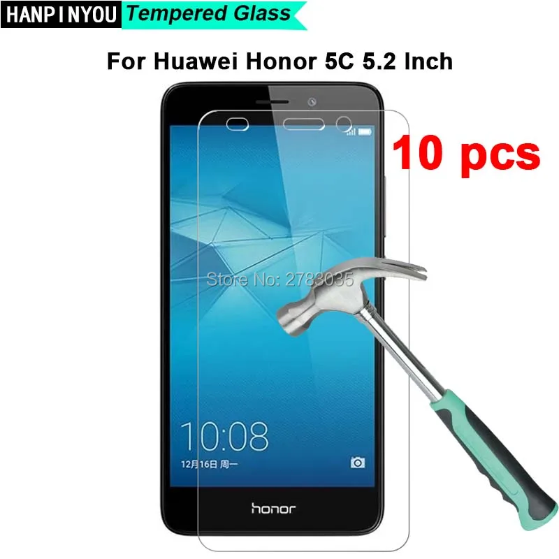 

10 шт./лот, для Huawei Honor 5C 5,2 дюйма, новая твердость 9H 2.5D, ультратонкая закаленная Защитная стеклянная пленка для экрана + номер отслеживания