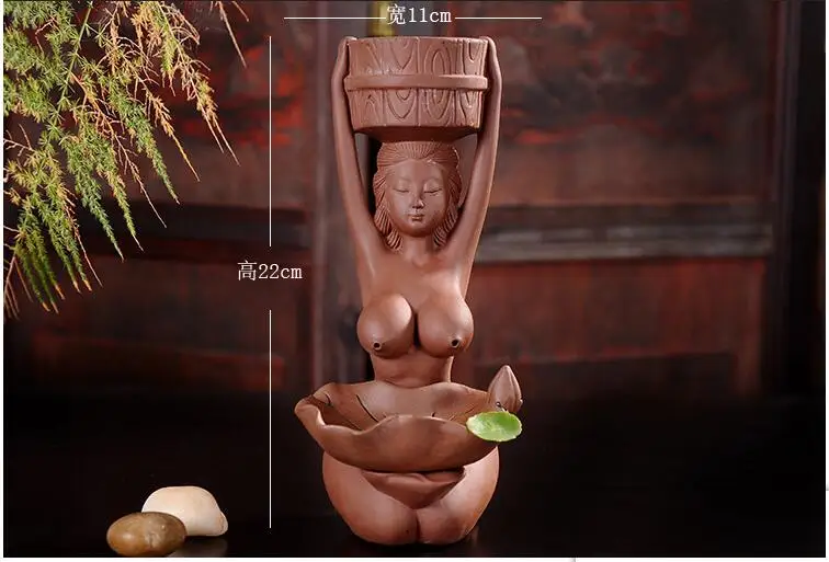 Креативная курильница из фиолетовой глины с обратным потоком керамическая