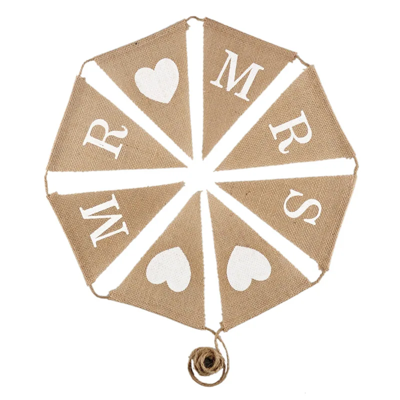 Free Ship Mr &amp Mrs Just Married Wedding Photo Props Vintage Banner Jute Burlap Bunting Rustic Garland Party Hanging Decoration | Дом и сад