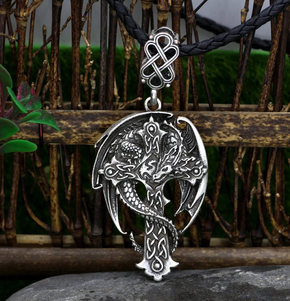 Learther Мужская цепочка антикварная кельтский дракон крест|dragon dragon|necklace dragonchain men |