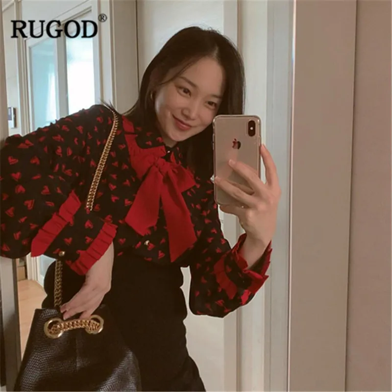 Женская шифоновая рубашка RUGOD винтажная Повседневная Блузка с длинным рукавом и