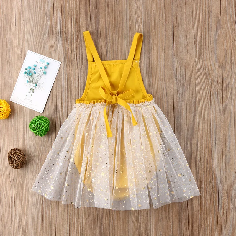 2018 милое летнее платье принцессы для новорожденных девочек желтое Кружевное