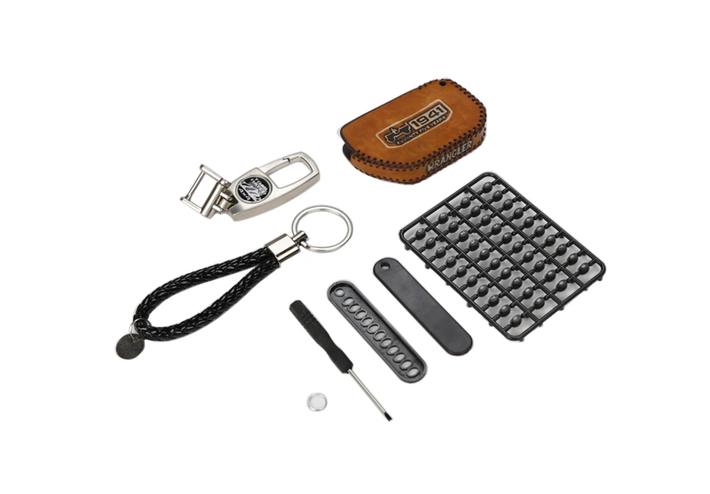 Brown Автомобильный держатель для ключей, чехол для ключей Jeep Wrangler JL 2/4 для дверей, аксессуары для салона автомобиля, черный, коричневый цвет, кожаный стиль автомобиля - Название цвета: Brown