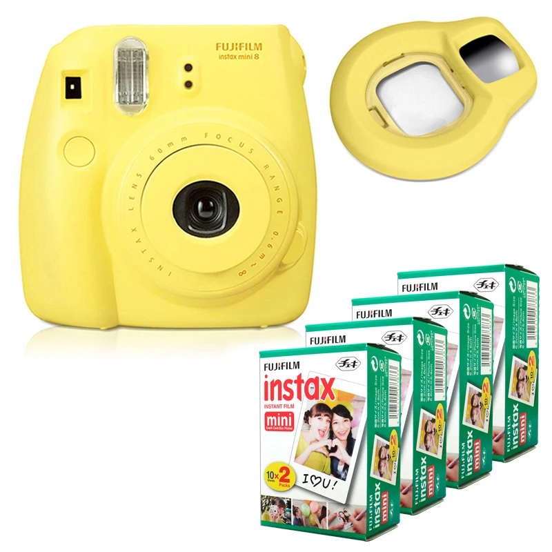 Fujifilm Instax Mini 8 мгновенная камера желтый + Fuji белый край 80 пленка крупным планом