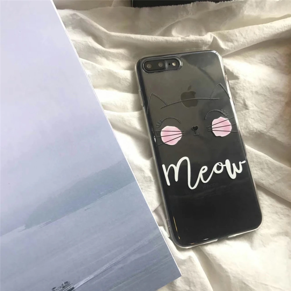 Мода милый кот животных Прозрачный Мягкие TPU Тонкий чехол для телефона iPhone 7 Дело