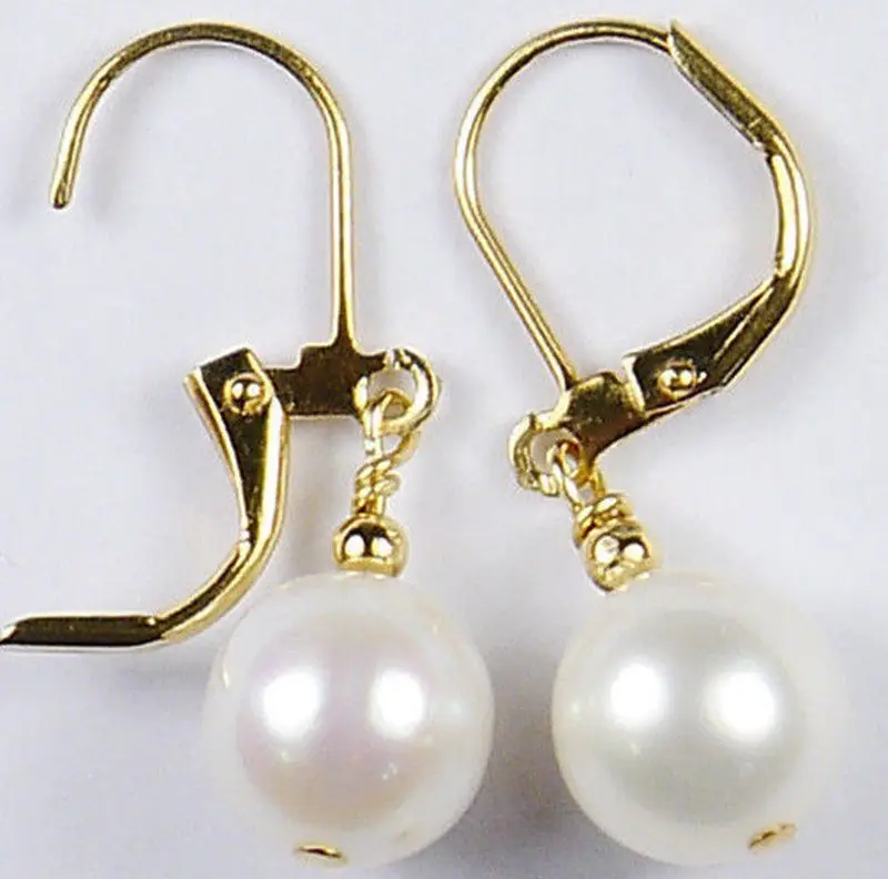 Free shipping@ Handmade 10MM White South Sea Shell Pearl 14K Gold GP Leverback Dangle Earrings 6.10 | Украшения и аксессуары