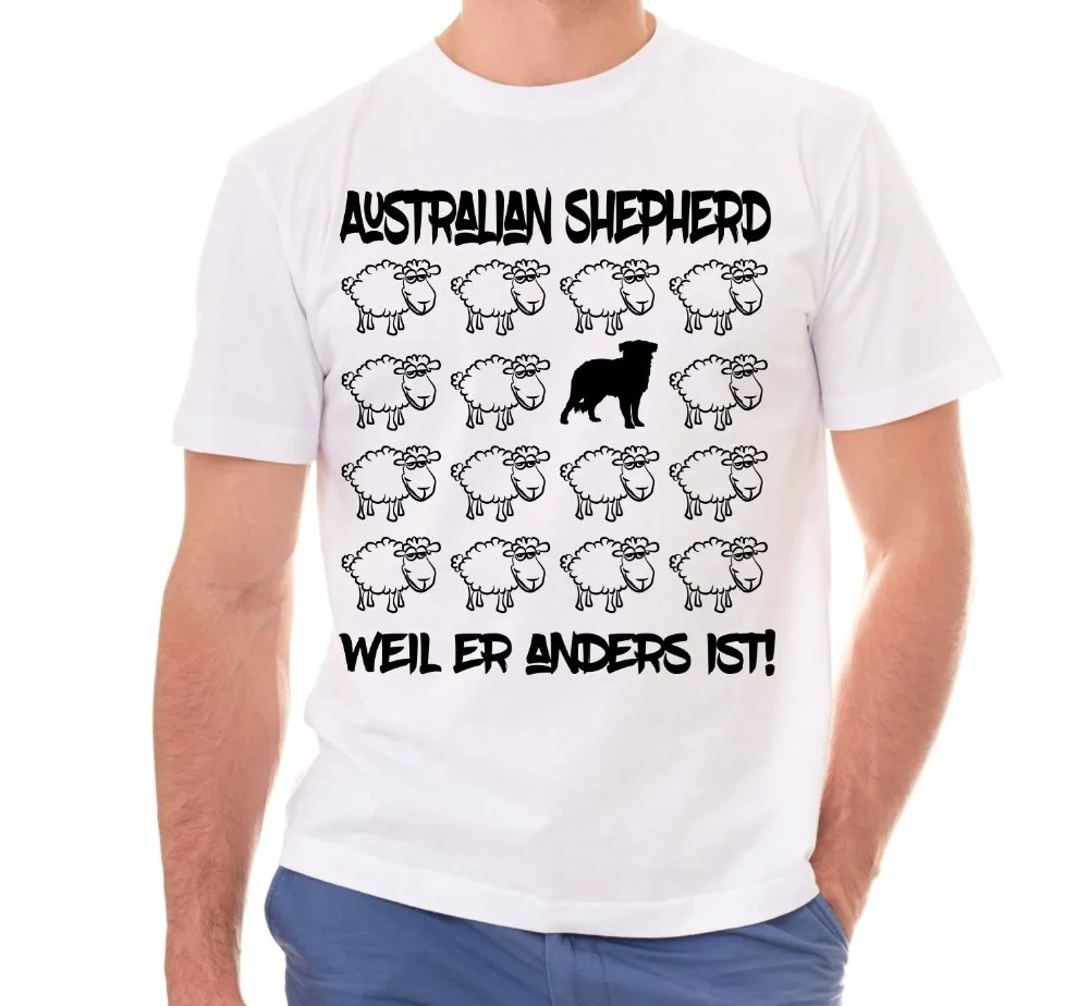 Футболка Черная овца-Австралийская овчарка Aussie-Hunde Fun Schaf Мужская модная