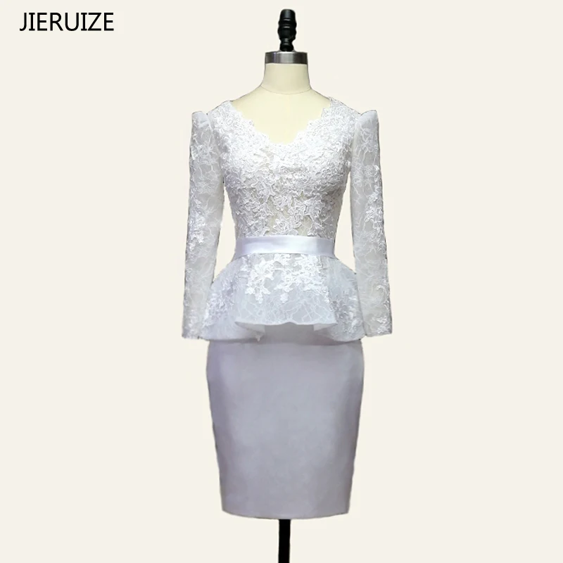 JIERUIZE маленькое белое кружевное платье с баской короткое вечернее Формальные