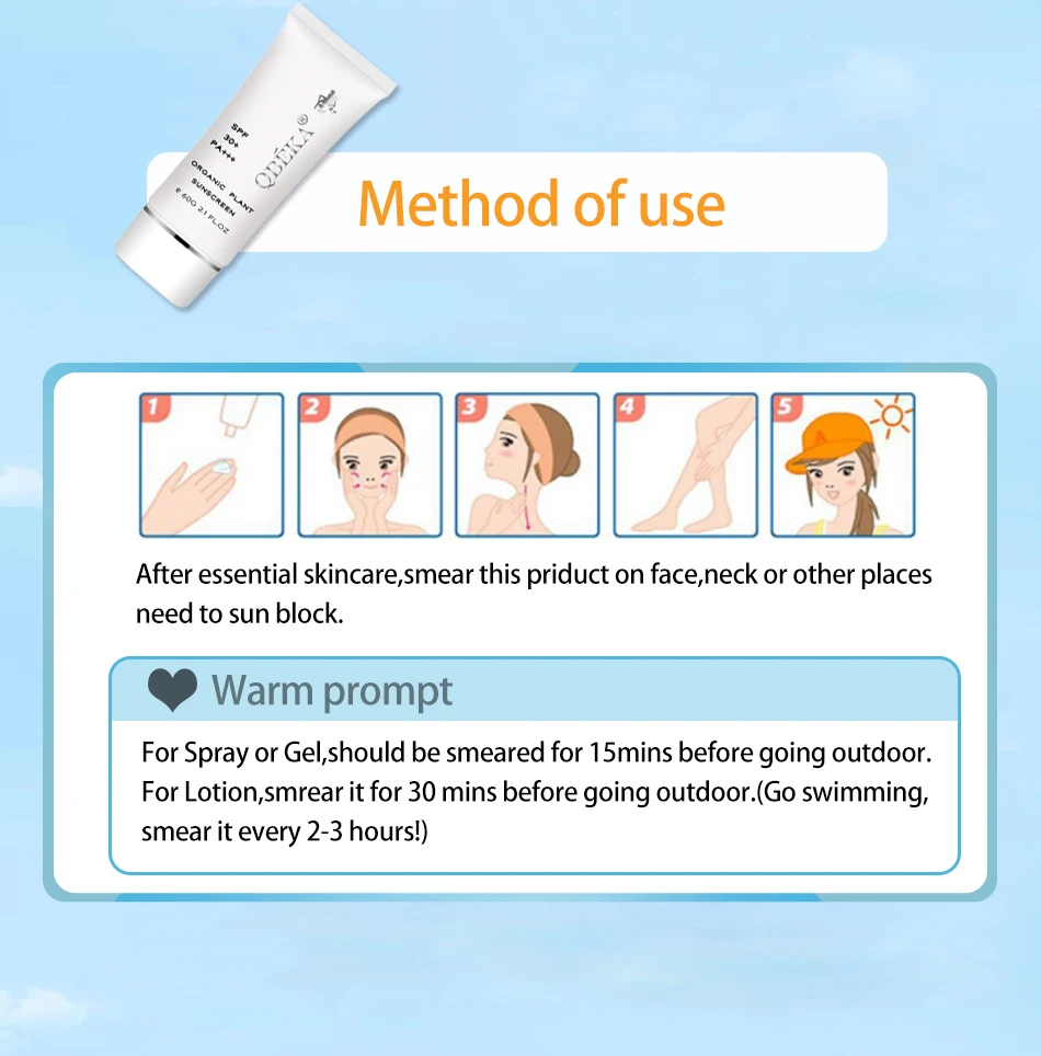QBEKA SPF 30+ Органическая формула увлажняющий отбеливающий солнцезащитный крем натуральный водостойкий солнцезащитный крем