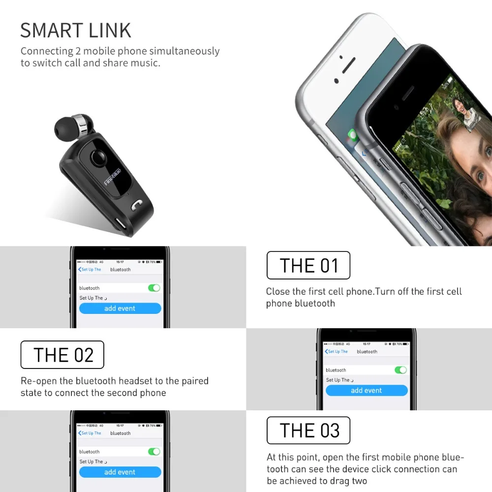 FineBlue F920 беспроводной Auriculares драйвер Bluetooth Телескопический Тип бизнес гарнитура звонки напоминают вибрацию износ клип спорт UM