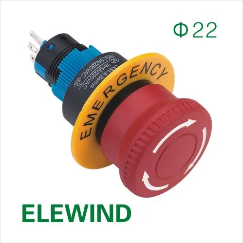 Выключатель аварийной остановки ELEWIND 22 мм (PB223WY-11TS/R/IP65 с предупреждающим кругом) |