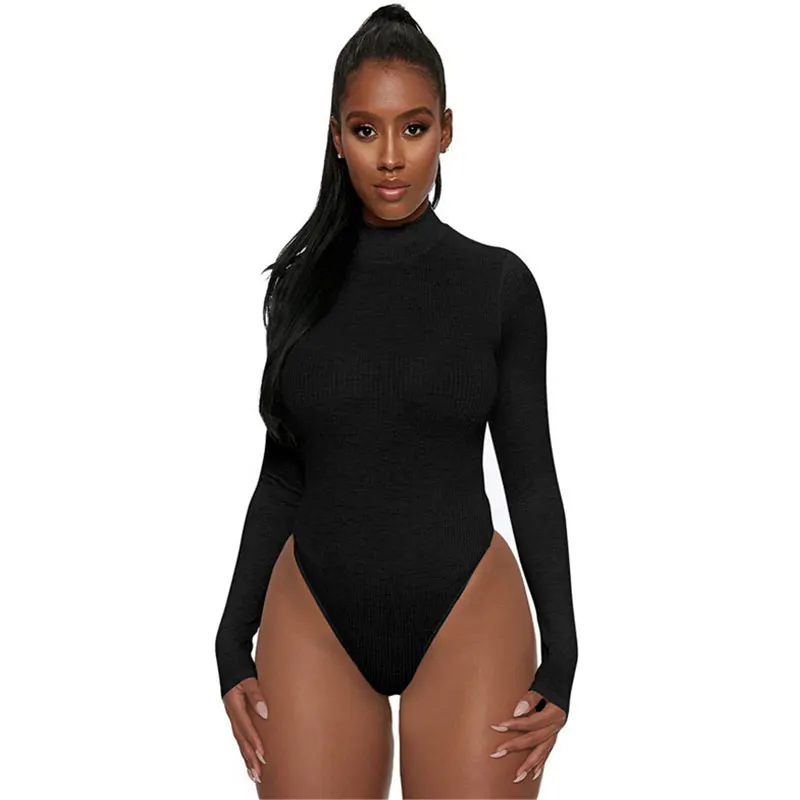 Женские однотонные боди с высоким воротом Сексуальные облегающие длинными