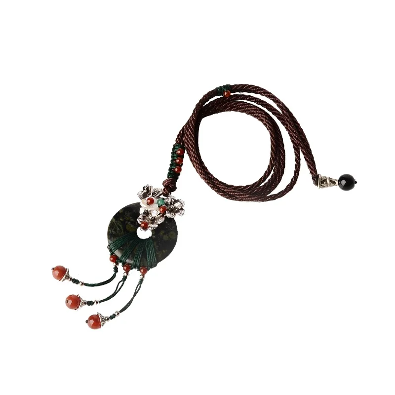 Модное винтажное ожерелье с натуральными зелеными глазами и красными камнями