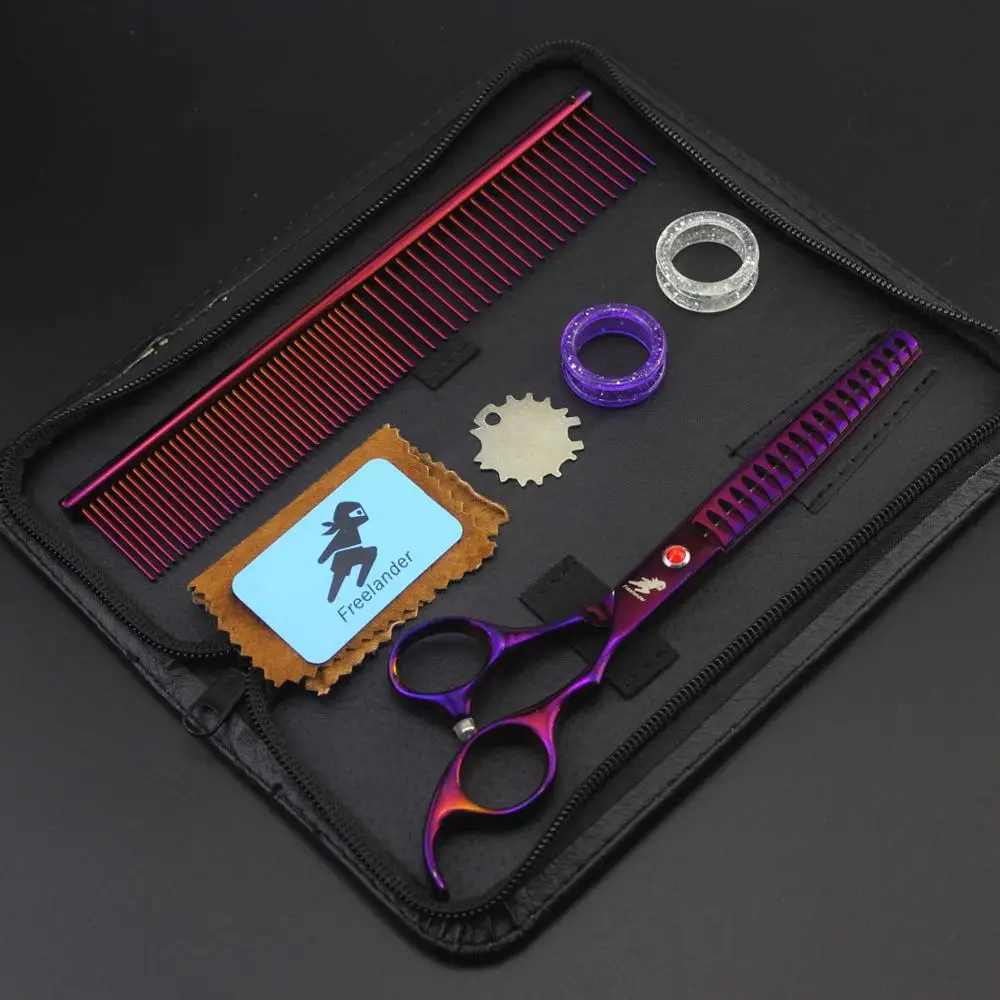 Purple Профессиональные ножницы для собак Уход за животными 7,0 дюймов истончающие ножницы Полировальный Инструмент для Стрижки животных поставщики инструментов высокого качества - Цвет: Purple