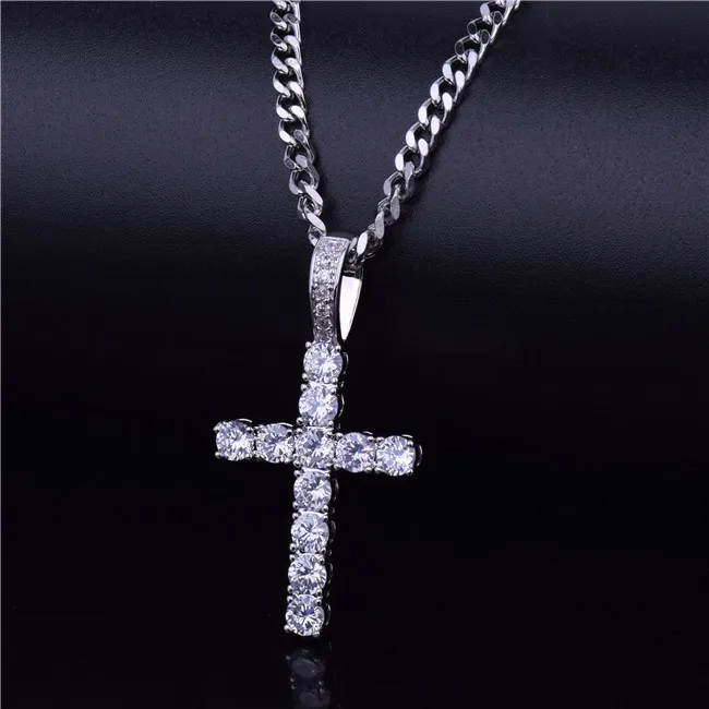 Для мужчин и женщин AAA циркон крест кулон Золото Серебро Медь Материал Iced CZ крест подвески, ожерелья, цепи Мода хип хоп ювелирные изделия - Окраска металла: silver white
