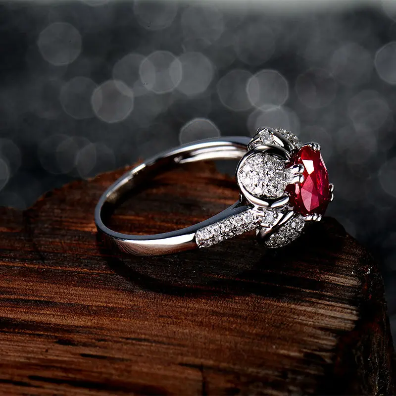 Кольцо с красным Рубином 14 карат бриллиантами 0.40ct из белого золота | Украшения и
