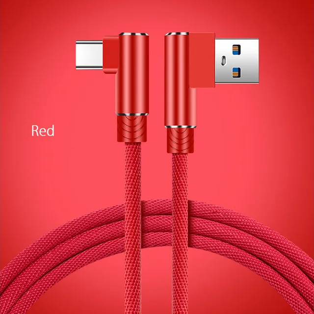 Red Кабель type C для Xiao mi Red mi Note 8 Pro mi 9t A3 7 samsung A50 A70 Honor 9x Tipo C Быстрая зарядка кабель 90 градусов зарядное устройство для телефона - Тип штекера: Red