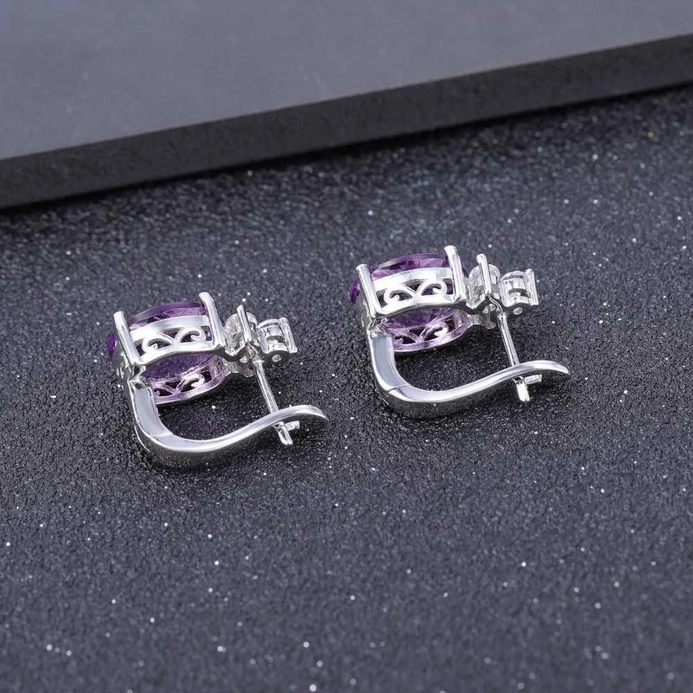 Женские серьги-пусеты GEM'S из серебра 925 пробы с натуральным аметистом 5 21 карат