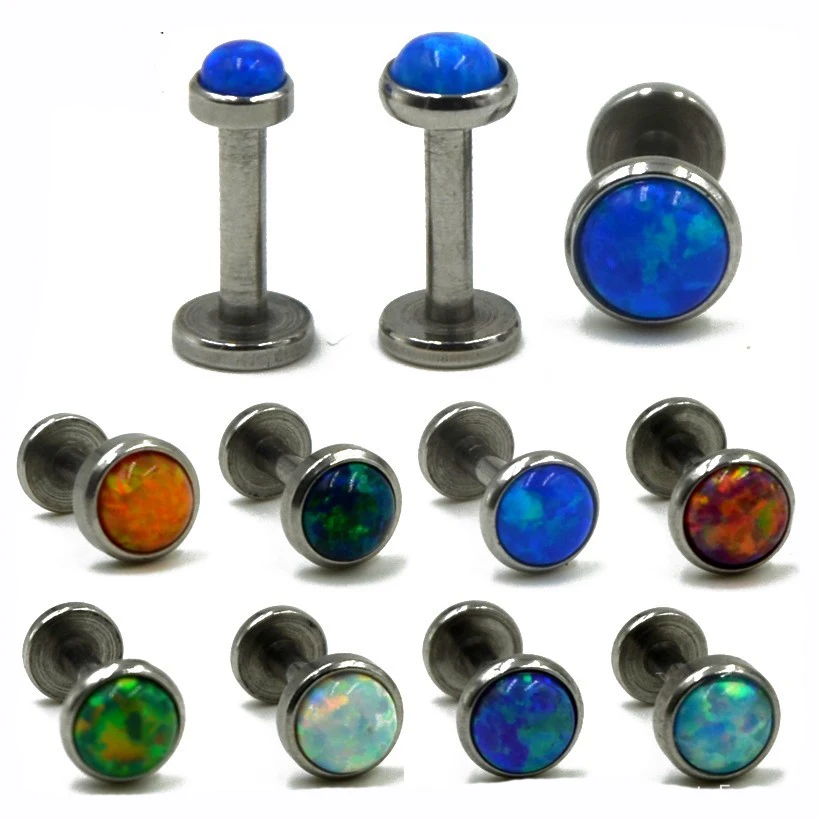 Showlove-1Pc 16g кольца для губ из хирургической стали с опалом и драгоценным камнем