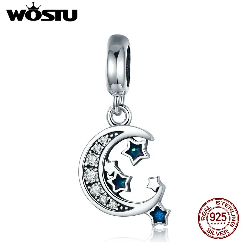 WOSTU 100% Стерлинговое Серебро 925 пробы звездное небо луна и звезды болтается шарм