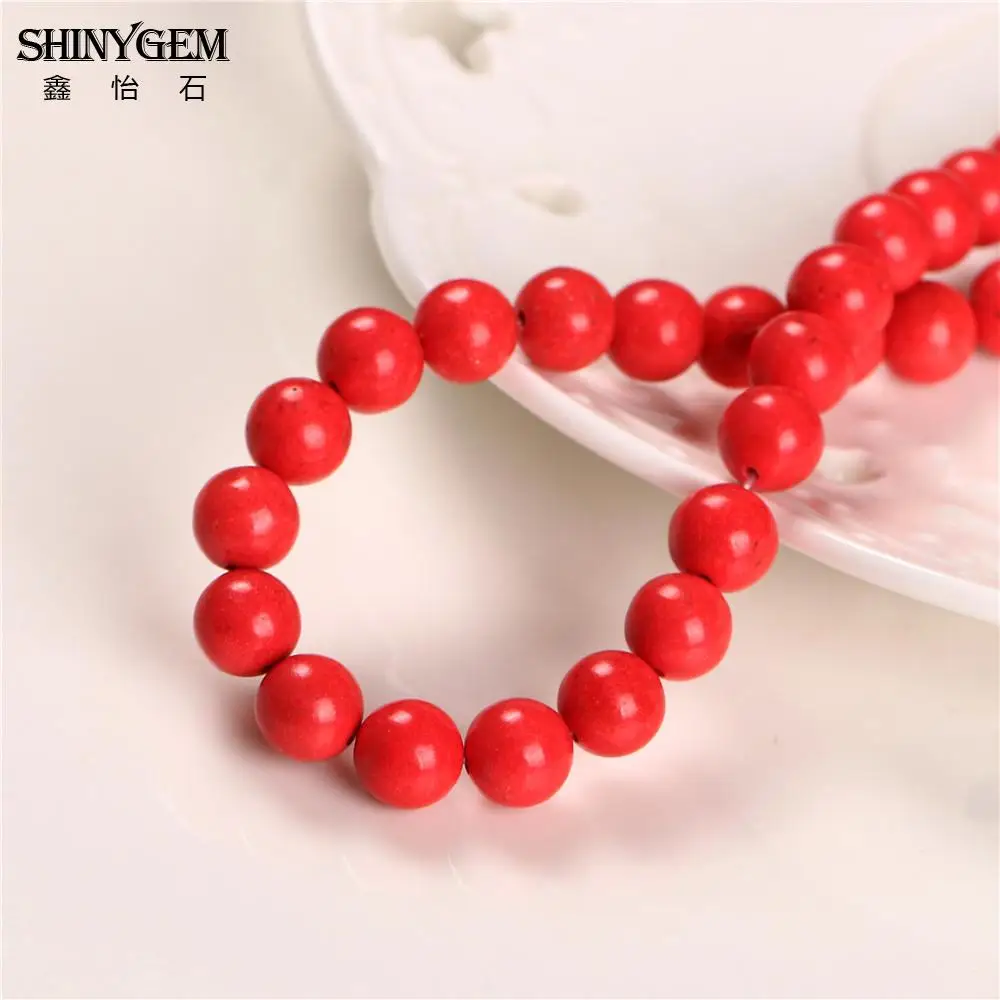 ShinyGem 6/8/12mm Dyed Red Turquoises Round Beads Real Natural Stone For Handmade Jewelry Making DIY Beading Accessories | Украшения и