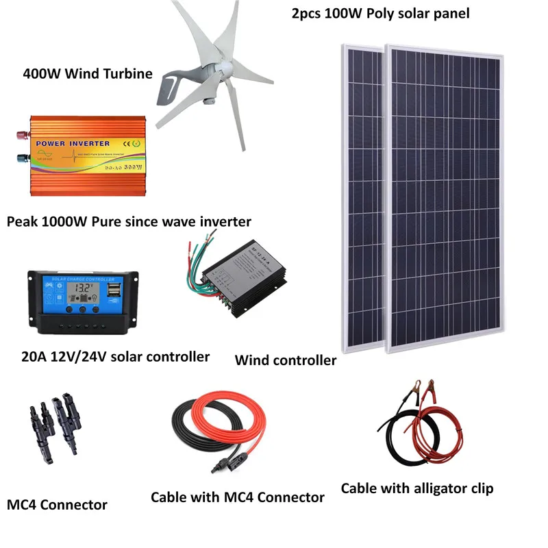 600 Вт гибридная Солнечная система: поликристаллическая солнечная панель 200