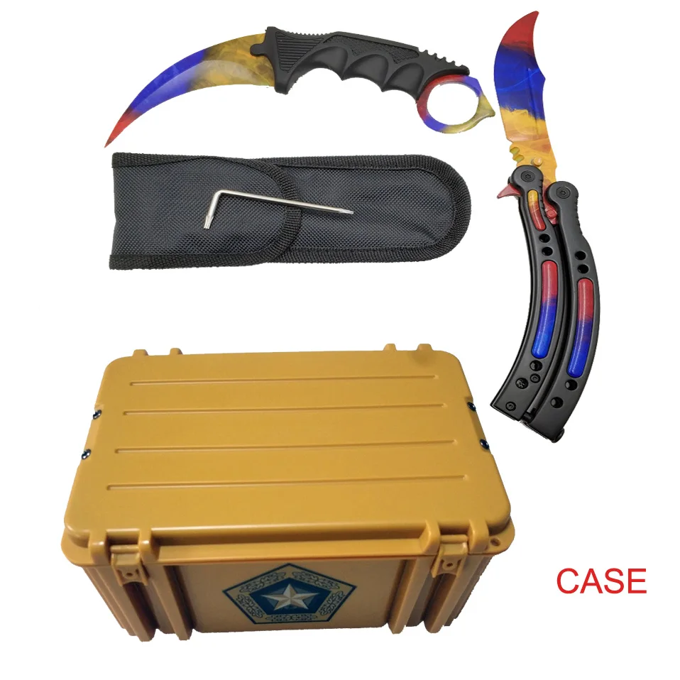 Прямая поставка Karambit+ нож для тренера+ нейлоновая сумка+ отвертка+ коробка CSGO чехол для игрового ножа Бабочка Набор комбинированных ножей тупое лезвие