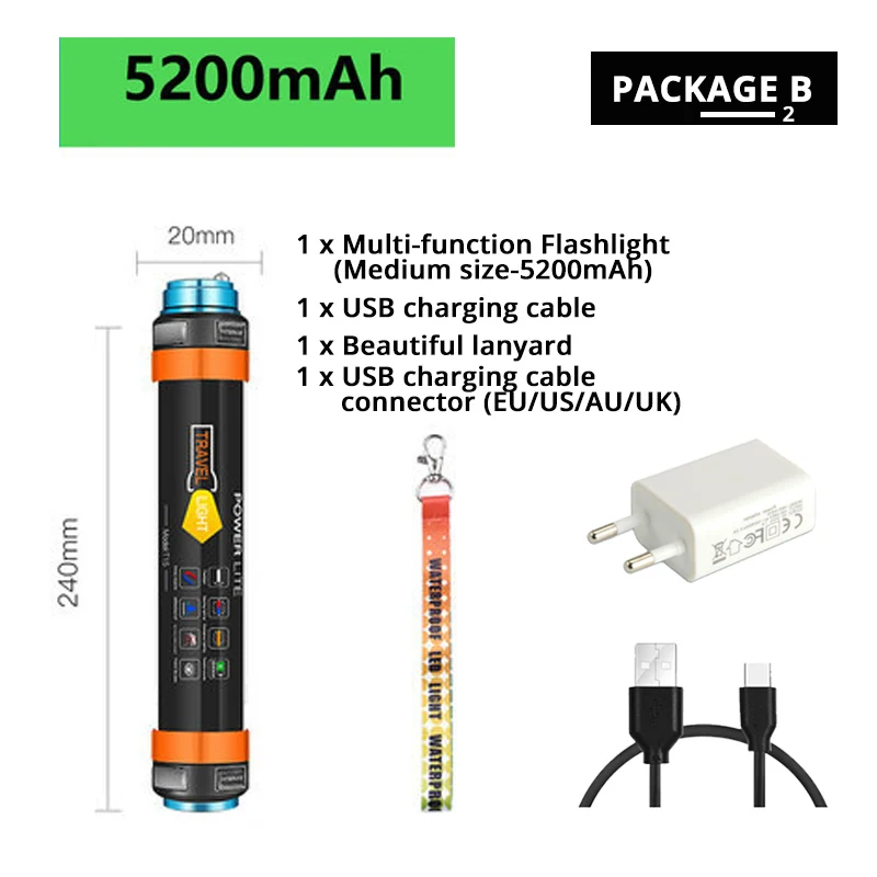24CM-5200mAh-2 Многофункциональный Перезаряжаемые светодиодный вспышка светильник Кемпинг Фонари 7800 мАч палатка светильник работы лампы рыбалка Предупреждение светильник IP68 из водонепроницаемого материала - Испускаемый цвет: 24CM-5200mAh-2