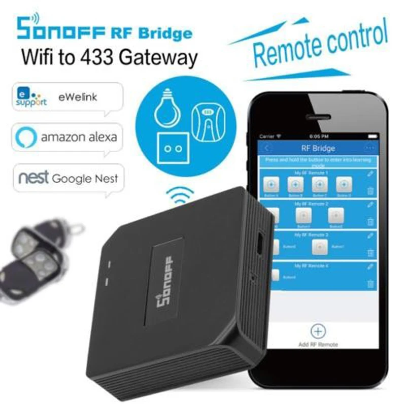 SONOFF RF мост Wifi 433 МГц беспроводной пульт дистанционного управления переключатель