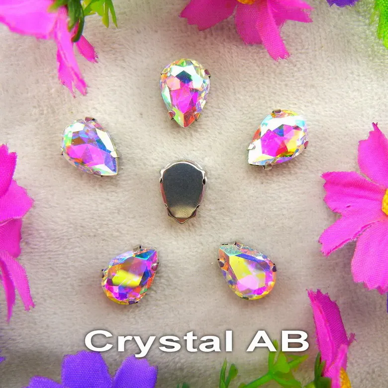 A1 Crystal AB AB цвета серебряный коготь настройки отверстия 7 размеров капли воды стеклянный кристалл в форме слезы пришить стразы бусины одежды diy - Цвет: A1 Crystal AB