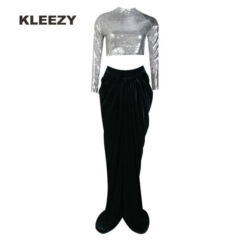 KLEEZY/вечерние платья знаменитостей из двух частей расшитые блестками Изумрудное