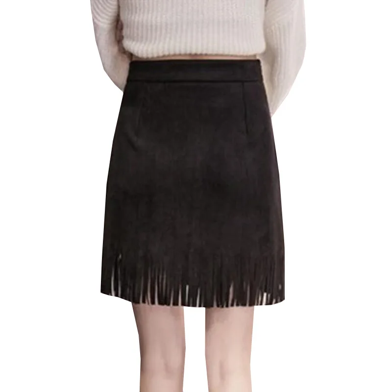 Женская винтажная облегающая мини-юбка из искусственной замши с кисточками