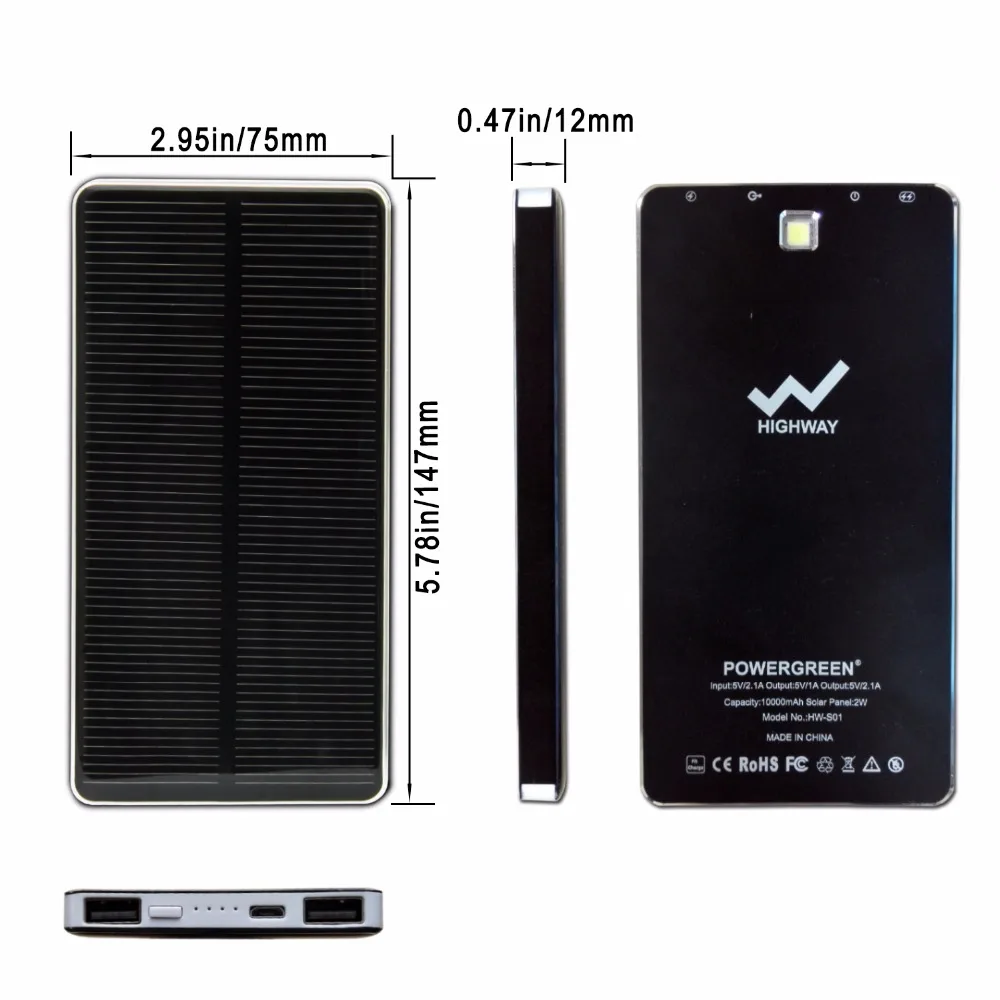 Компактное зарядное устройство на солнечной батарее 10000 мАч|mobile phone charger|phone chargermini