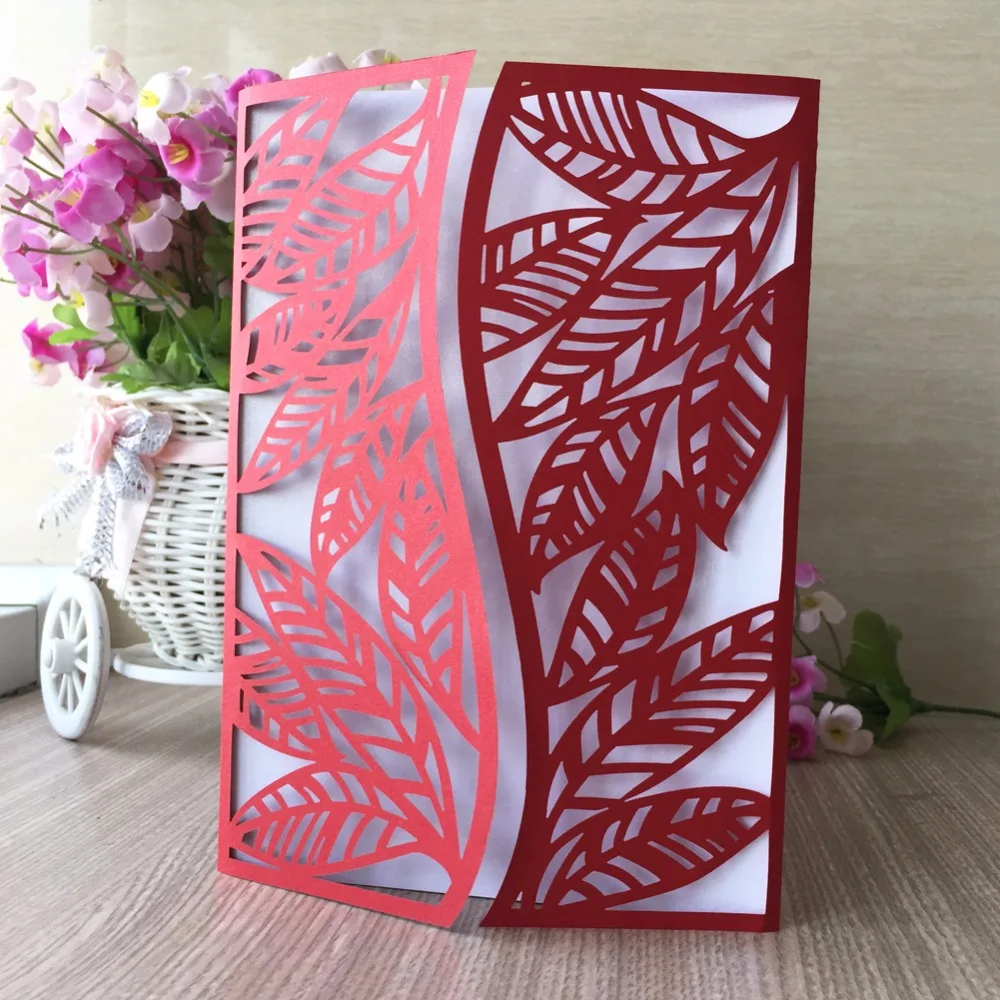 Новый Персик и PinkWedding пригласительная карта 50 шт./лот белый Дамаск листья дизайн