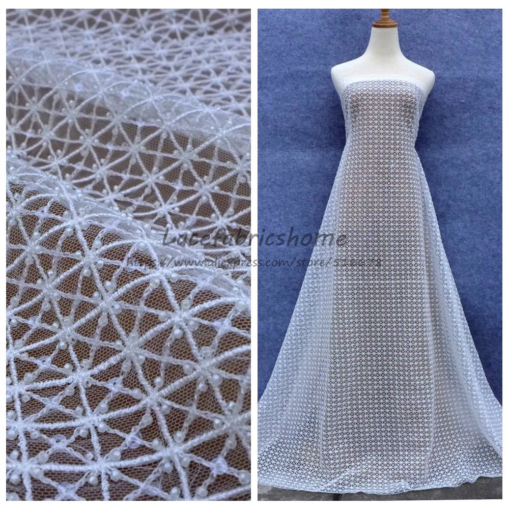 Новинка белая/черная сетка из бисера кружевная ткань для свадебного платья