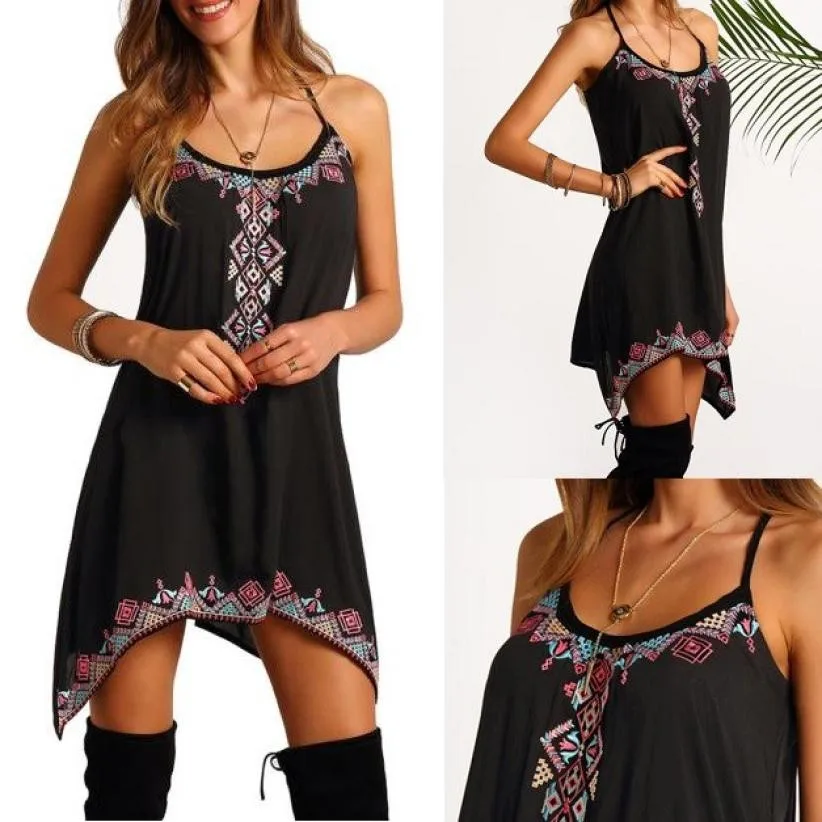Boho сексуальное женское летнее пляжное Короткое мини платье без рукавов для