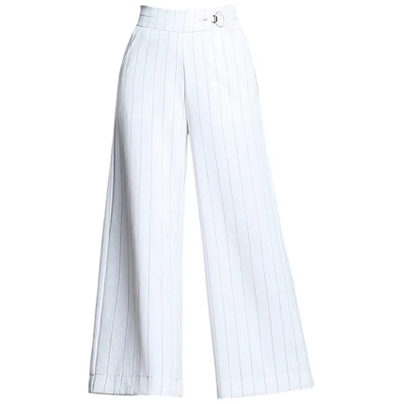Женские брюки с высокой талией в полоску широкими штанинами весна лето 2019|Брюки| |