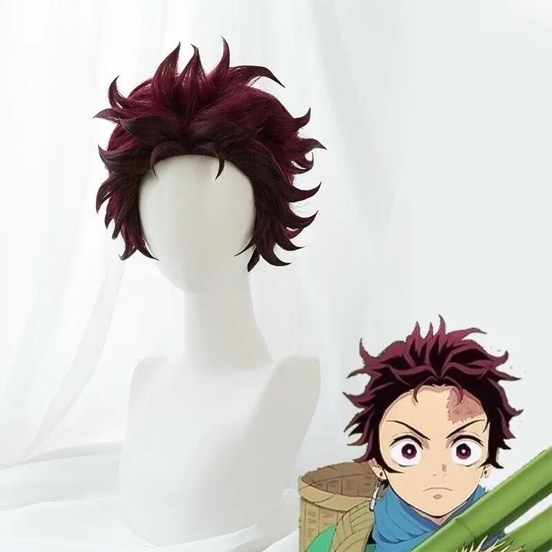 Аниме Demon Slayer: Kimetsu no Yaiba Косплей парики Kamado Tanjirou кудрявые короткие волосы Nezuko парик волос Agatsuma Zenitsu золотые волосы