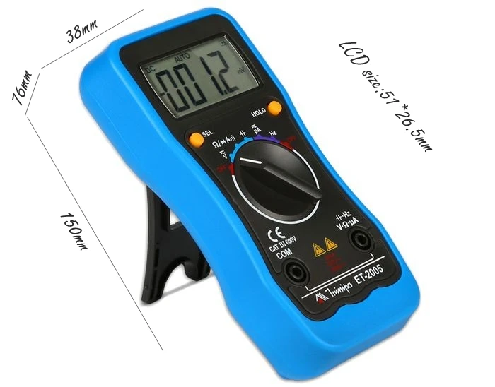 Мини Многофункциональный цифровой мультиметр Minipa ET-2005, тестовая емкость, частота, ручной, автоматический диапазон. Максимальный дисплей 5999